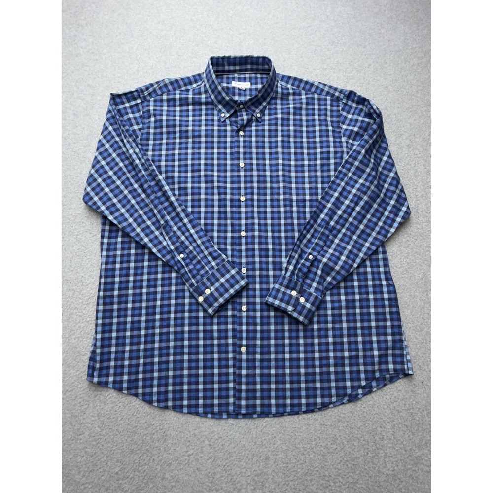 Peter Millar Shirt Mens 2XL Blue Check Long‎ Sleeve Button Down Stretch Casual